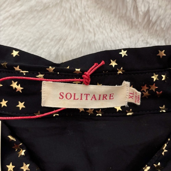 Solitaire Star Print Tunic/Mini Dress Size XL NEW Black Gold Metallic Button Up - Picture 9 of 12